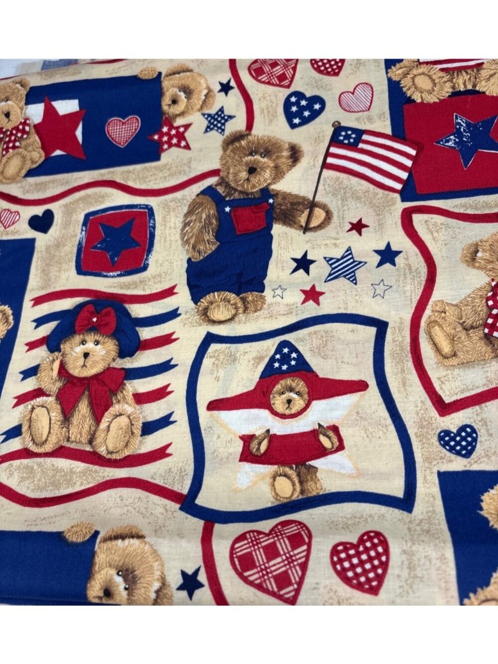 Patriotic Teddy Bear Fabric 34" x 45" The Boyds Collection Cotton Quilting
